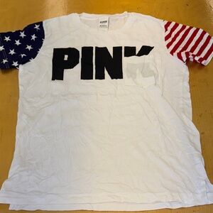 PINK Victoria's Secret White Tee with Flag Sleeves
